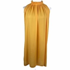 O-Neck Ruffle Loose Fit Dress‎ Women's One Size Chiffon Casual Yellow Sleeveless